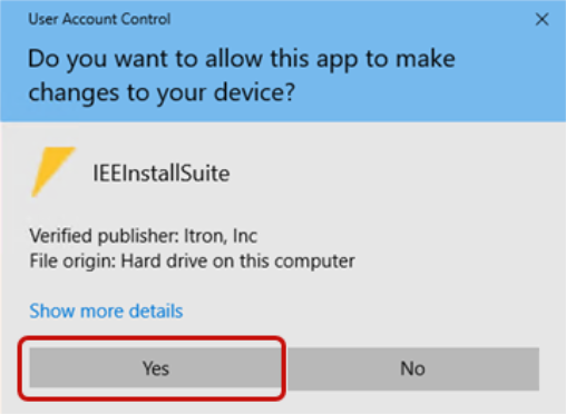 Location of Yes option on the User Account Control dialog.